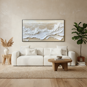 Textured 3D White Ocean Wave Impasto Hand-Painted Oil Painting #SS040