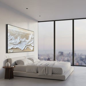 Textured 3D White Ocean Wave Impasto Hand-Painted Oil Painting #SS040
