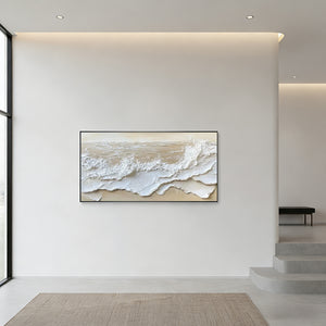 Textured 3D White Ocean Wave Impasto Hand-Painted Oil Painting #SS040