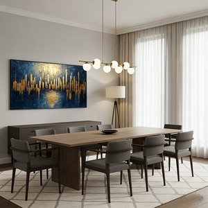 Golden City Skyline Abstract Art | Modern Blue & Gold Wall Decor #SS043