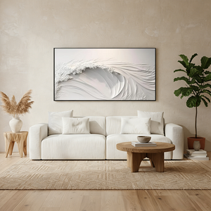 Minimalist 3D White Ocean Wave Relief Hand-Painted Oil Painting #SS045