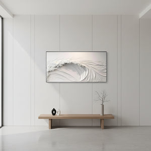 Minimalist 3D White Ocean Wave Relief Hand-Painted Oil Painting #SS045