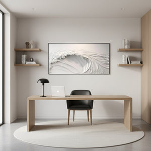 Minimalist 3D White Ocean Wave Relief Hand-Painted Oil Painting #SS045
