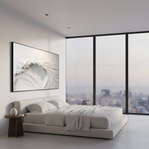 Minimalist 3D White Ocean Wave Relief Hand-Painted Oil Painting #SS045