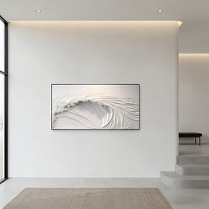 Minimalist 3D White Ocean Wave Relief Hand-Painted Oil Painting #SS045