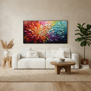 3D Textured Vibrant Multi-Color Floral Abstract Hand-Painted Oil Art #SS046