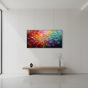 3D Textured Vibrant Multi-Color Floral Abstract Hand-Painted Oil Art #SS046