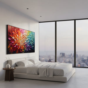 3D Textured Vibrant Multi-Color Floral Abstract Hand-Painted Oil Art #SS046