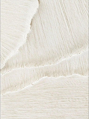 A vertical hand-painted minimalist oil painting in monochromatic white featuring heavy, layered 3D plaster textures and sculptural wave-like ridges.