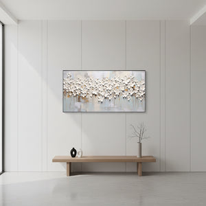 Textured 3D White Flower Painting | Original Grey Abstract Oil Art #SS048