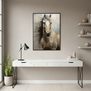 White Stallion Oil Painting | Majestic Horse Portrait Art #SS019