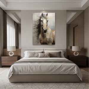 White Stallion Oil Painting | Majestic Horse Portrait Art #SS019