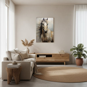 White Stallion Oil Painting | Majestic Horse Portrait Art #SS019