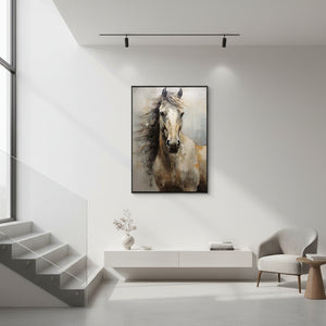White Stallion Oil Painting | Majestic Horse Portrait Art #SS019