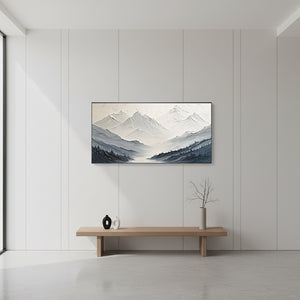 Hand-Painted 3D Textured Mountain Oil Painting | Blue & White Art #SS051