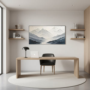 Hand-Painted 3D Textured Mountain Oil Painting | Blue & White Art #SS051