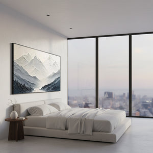 Hand-Painted 3D Textured Mountain Oil Painting | Blue & White Art #SS051