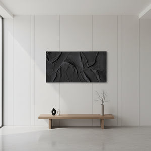 Minimalist All-Black 3D Textured Oil Painting: Abstract Impasto Art #SS053