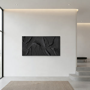 Minimalist All-Black 3D Textured Oil Painting: Abstract Impasto Art #SS053