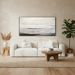 Abstract Horizon Oil Painting: Minimalist Ocean Zen Hand-Painted Art #SS054