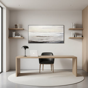 Abstract Horizon Oil Painting: Minimalist Ocean Zen Hand-Painted Art #SS054