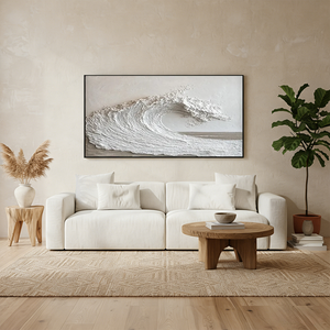 Minimalist White 3D Textured Wave Oil Painting #SS055