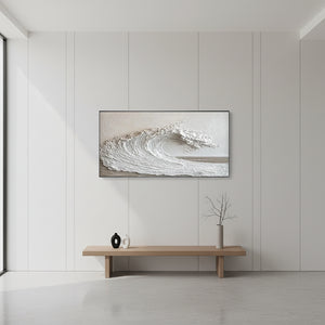Minimalist White 3D Textured Wave Oil Painting #SS055