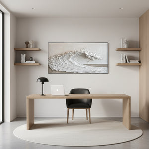 Minimalist White 3D Textured Wave Oil Painting #SS055