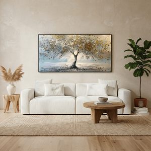 Golden Wealth Tree Oil Painting | Handmade Prosperity Wall Art #SS032