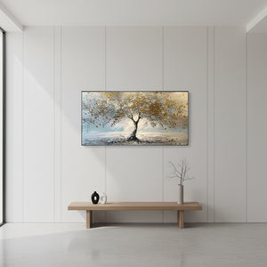 Golden Wealth Tree Oil Painting | Handmade Prosperity Wall Art #SS032