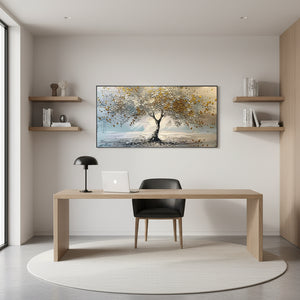 Golden Wealth Tree Oil Painting | Handmade Prosperity Wall Art #SS032