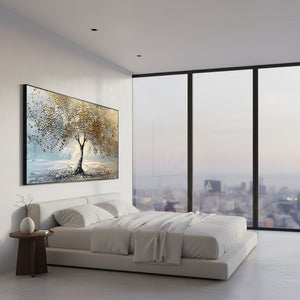 Golden Wealth Tree Oil Painting | Handmade Prosperity Wall Art #SS032