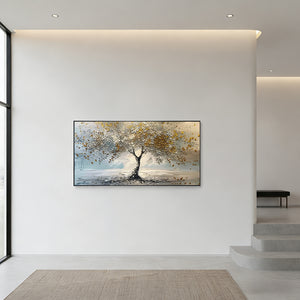 Golden Wealth Tree Oil Painting | Handmade Prosperity Wall Art #SS032