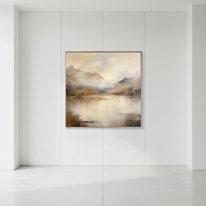 Abstract Mountain Lake Oil Painting - Wabi Sabi Wall Art #SS023