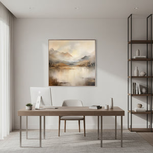 Abstract Mountain Lake Oil Painting - Wabi Sabi Wall Art #SS023
