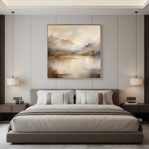 Abstract Mountain Lake Oil Painting - Wabi Sabi Wall Art #SS023
