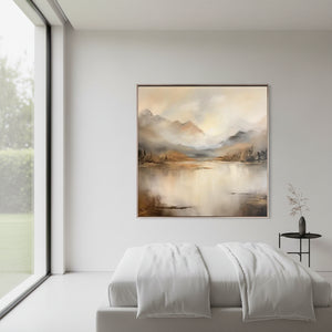 Abstract Mountain Lake Oil Painting - Wabi Sabi Wall Art #SS023