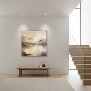 Abstract Mountain Lake Oil Painting - Wabi Sabi Wall Art #SS023