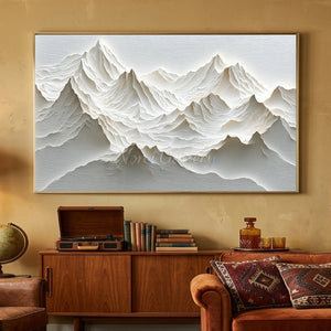 Serene White Mountain Peaks Textured Abstract Art #NM507