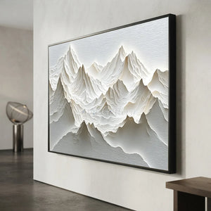 Serene White Mountain Peaks Textured Abstract Art #NM507