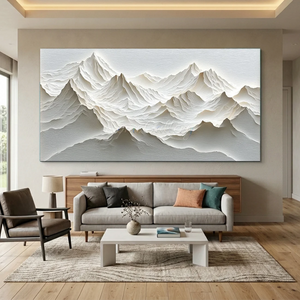 Serene White Mountain Peaks Textured Abstract Art #NM507