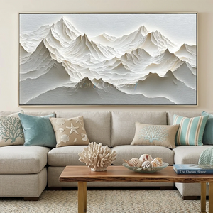 Serene White Mountain Peaks Textured Abstract Art #NM507