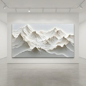 Serene White Mountain Peaks Textured Abstract Art #NM507