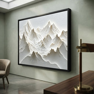 Serene White Mountain Peaks Textured Abstract Art #NM507