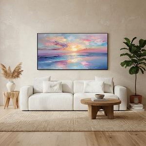 Dreamy Pink Sunset Ocean Painting | Impressionist Sea Wall Art #SS033