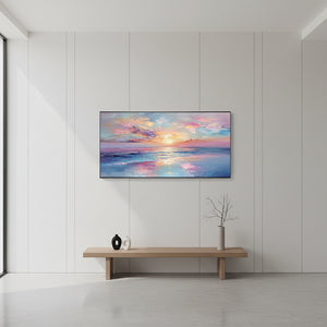 Dreamy Pink Sunset Ocean Painting | Impressionist Sea Wall Art #SS033