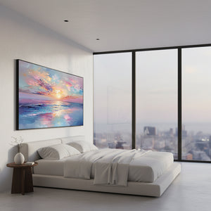 Dreamy Pink Sunset Ocean Painting | Impressionist Sea Wall Art #SS033