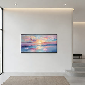 Dreamy Pink Sunset Ocean Painting | Impressionist Sea Wall Art #SS033