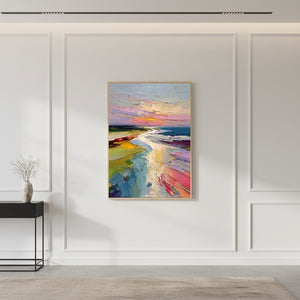 Sunset Beach Abstract Textured Hand-Painted Coast Oil Painting #SS003