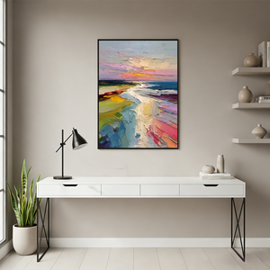 Sunset Beach Abstract Textured Hand-Painted Coast Oil Painting #SS003